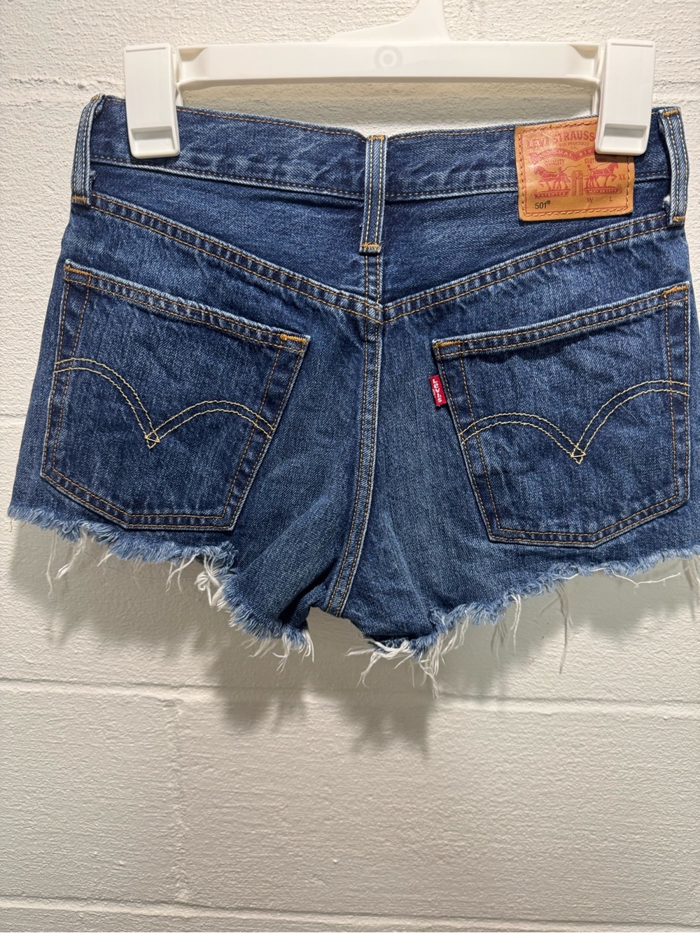 Levi's 501 Dark Blue Denim Frayed Hem Cutoff Shorts